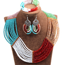 Beautiful Colorful Multi Layer Crystal Beads African Wedding / Party Jewelry Set (Necklace, Bracelet & Earrings)