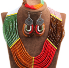 Fantastic Colorful Multi Layer Crystal Beads African Wedding / Party Jewelry Set (Necklace, Bracelet & Earrings)