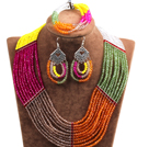 Hipanema Colorful Multi Layer-Kristall-Korn afrikanischen Hochzeit / Party Schmuck-Set (Halskette, Armband und Ohrringe)