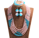 Blue Crystal africaine Popular Style Multi-Couches Bright Pink & bijoux de mariage (collier, bracelet et boucles d'oreilles)