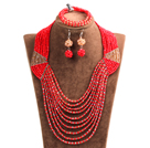 Special Design Terrific Red & Brown Kristall-Korn-afrikanische Hochzeits-Schmuck-Set (Halskette, Armband und Ohrringe)