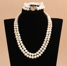 Gorgeous Mother Gift Double Strand 8-9mm naturliga White Pearl Bröllop Smycken Set (Halsband och armband)