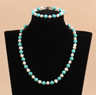 Graceful 7-8mm Natural White Freshwater Pearl Turquoise Party Jewelry Set (Necklace & Bracelet)