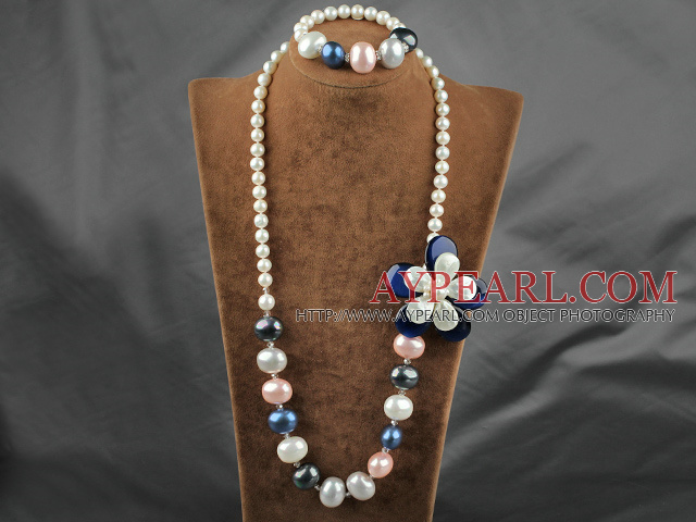 A Grade Freshwater Pearl and Shell Beads and Cats Eye Set ( Necklace and Matched Bracelet )