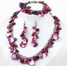 Purple Red Series Dyed Purple Red Pearl Shell Set ( Necklace Bracelet and Matched Earrings )