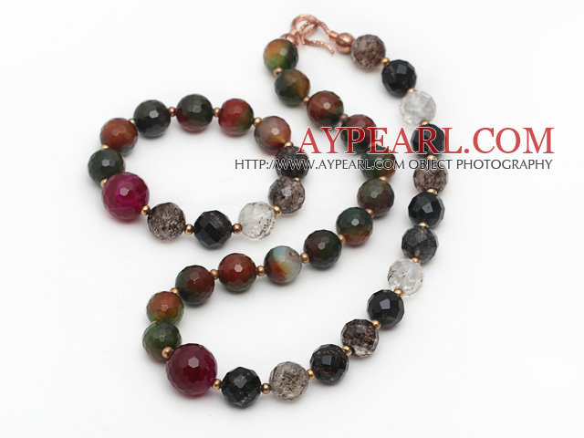 Assorted Faceted Malachite and Agate and Black Tiger Eye and Clear Crystal Set ( Necklace and Matched Bracelet )