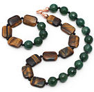 Asortate Runda Faceted Green Agate și ochi de tigru și negru Agate Set (colier si bratara nepotrivit)