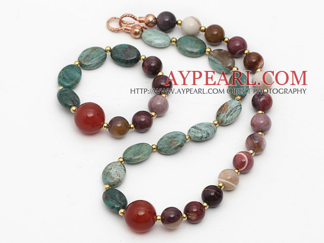 Assortert Opal and Dragon Blood Stone og Carnelian Set (halskjede og matchet armbånd)