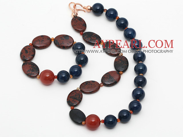 Assorted Blue Agate and Golden Color Swan Stone Set ( Necklace and Matached Bracelet )
