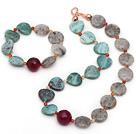 Green and Gray Series Dragon Blood Stone and Clouds Crystal and Agate Set ( Necklace and Matched Bracelet )
