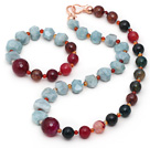 Infallsvinkeln Aquamarine och Fasett Candy Agate set (Halsband och matchade Armband)