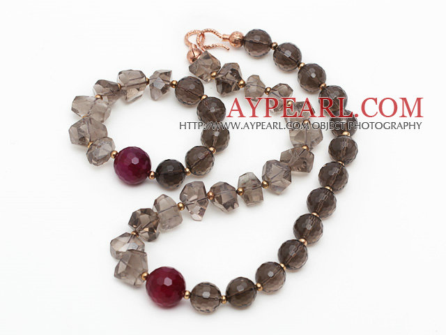 Gray Series Incidence Angle Smoky Quartz Set ( Necklace and Matched Bracelet )