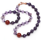 Purple Series Incidence Angle Amethyst and Carnelian Set ( Necklace and Matched Bracelet )