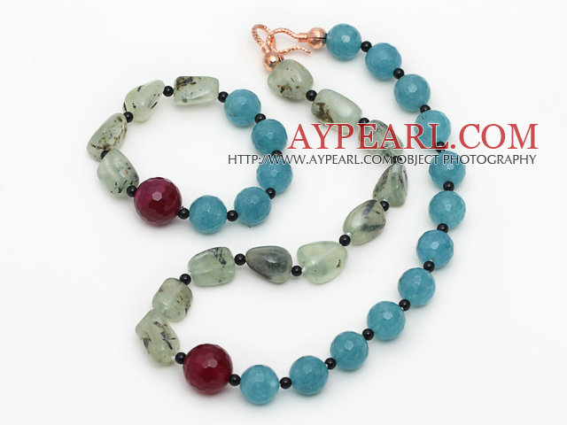 Verschiedene Prehnite und Sponge Kyanite Set (Halskette und Armband Matched)