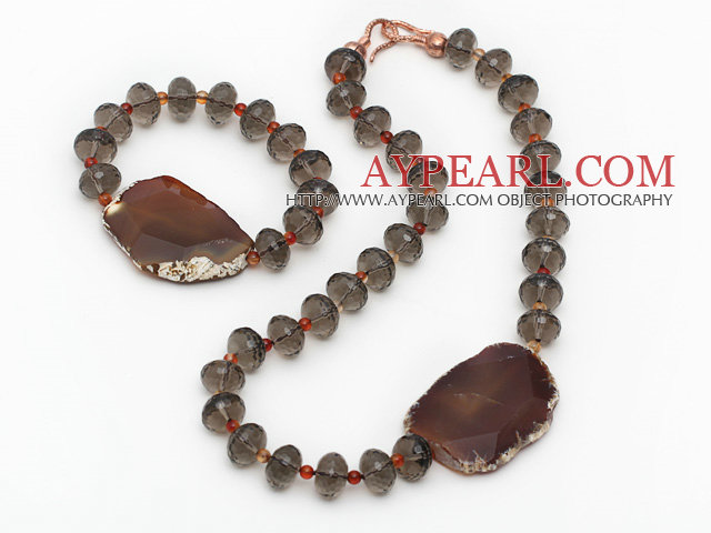 Brown Série Smoky Set de coupe de quartz et agate (collier et bracelet assorti)