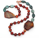 Wholesale Green Dragon Blood Stone and Faceted Carnelian and Agate Slice Set ( Necklace and Matched Bracelet )