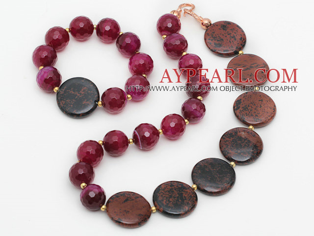 Rose Rose Agate et Golden Swan Pierre Set (Collier et bracelet assorti)