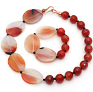 Round Carlian og Crazy Agate Stone Set (halskjede og matchet armbånd)