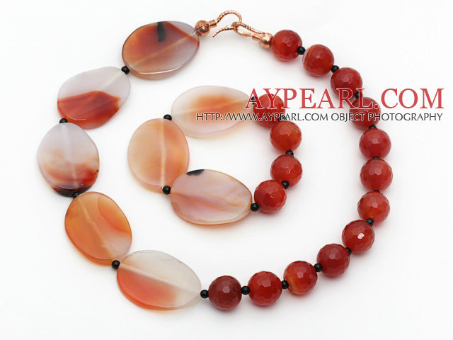 Round Carlian and Crazy Agate Set Stone (collier et bracelet assorti)