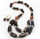 Wholesale Brown Series Smoky Quartz and Moonstone and Original Gray Agate Stone Set ( Necklace and Matched Earrings )