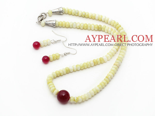 Abacus Shape Lemon Stone and Carnelian Set ( Necklace and Matched Earrings )