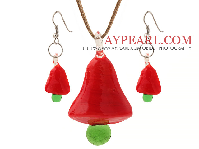 Fashion Red Ceramic Jul / Xmas Tree hängande halsband med matchande örhängen set