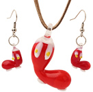 Fashion Red Ceramic Christmas/Xmas Shoes Pendant Necklace With Matched Earrings Sets