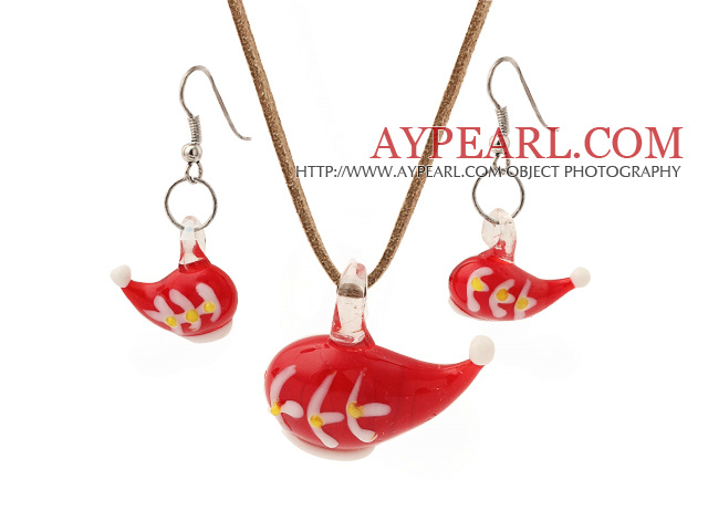 Nice Red Ceramic Christmas/Xmas Hat Pendant Necklace With Matched Earrings Sets