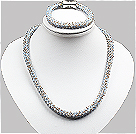 Classic Sparkly Light Blue Grey Jade-Like Crystal Necklace With Matched Bracelet Set