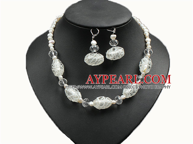Vintage Style Natur Whilte Perle Kristall und farbige Glasur Halskette und Ohrringe Set