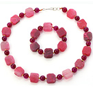 Fashion Pink Series Unregelmäßige And Round Achat Perlen Schmuck Sets ( Matched -Halskette mit Armband)