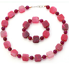 Fashion Pink Series Irregular And Round Agate Beaded Jewelry Sets (Necklace With Matched Bracelet)