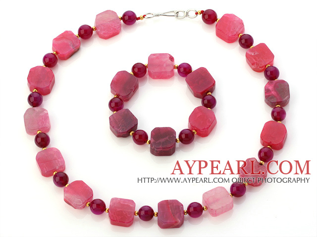 Série rose mode irrégulière et Agate perlés ronds Ensembles de bijoux ( collier avec bracelet assorti )
