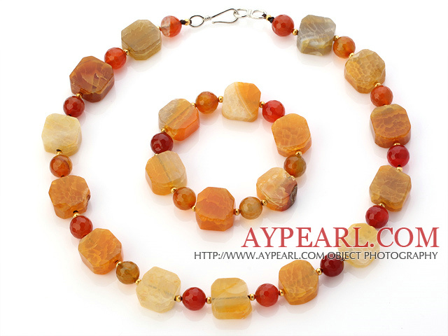 Fashion Yellow Series Irregular And Round Agate Beaded Jewelry Sets (Necklace With Matched Bracelet)