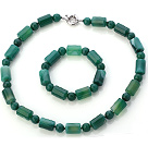 Pretty Round And Cylinder Shape Green Agate Beaded Jewelry Sets (Necklace With Matched Bracelet)