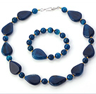 Fashion Round And Nut Shape Blue Agate Beaded Jewelry Sets (Necklace With Matched Bracelet)