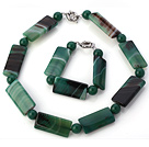 Fashion Round And Rectangle Shape Green Agate Beaded Jewelry Sets (Necklace With Matched Bracelet)