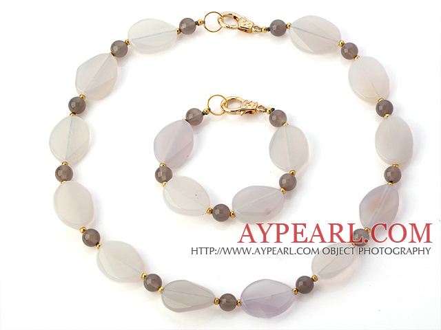 Nice Uregelmessig Hvite And Round Gray Agate Beaded Smykker Stiller ( halskjede med matchet armbånd )