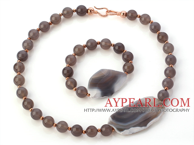 Mode ronde et grande irréguliers agate grise perlée bijoux Ensembles ( collier avec bracelet assorti )