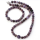 Fashion Round Charoite Beaded Necklace With Matched Elastic Bracelet Jewelry Set