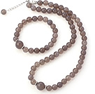 Хороший Круглыйкласс Серый агат бисером ожерелье с согласованными эластичный браслет комплект ювелирных изделий