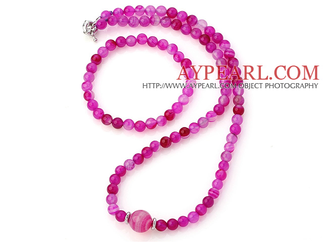 Nice Round Pink Banded Agate Beads Necklace With Matched Elastic Bracelet Jewelry Set