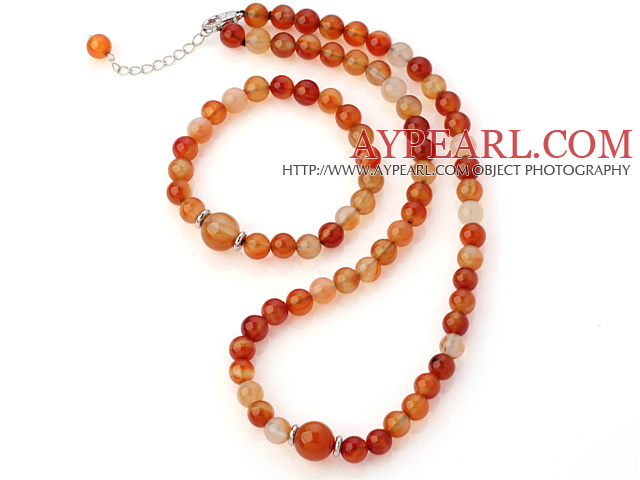 Nice Round A Grade Natural Color Agate Beaded Necklace With Matched Elastic Bracelet Jewelry Set