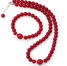 Wholesale Fashion Natural Round Rose Agate Beaded Necklace With Matched Elastic Bracelet Jewelry Set