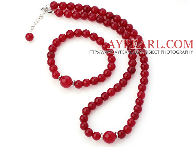 Μόδα φυσικό Γύρος Rose Agate Beaded κολιέ με ασορτί βραχιόλι Ελαστική Κοσμήματα Set