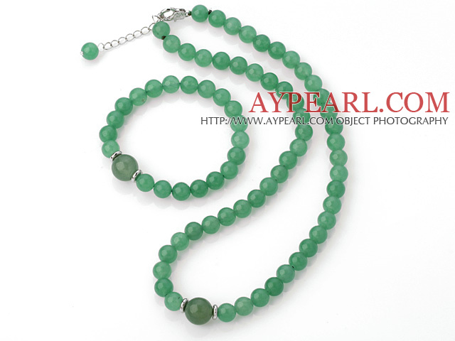 Mode Natural Round Aventurin pärlstav halsband med matchande Elastic Armband Smycken Set