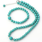 Mode ronde naturelle Turquoise collier perlé Avec assortie bracelet élastique Ensemble de bijoux