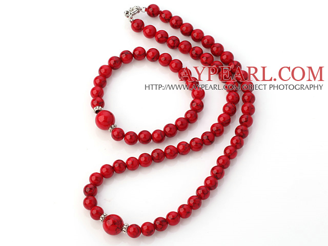 Fashion Natural Round Bloodstone Beaded halskjede med matchet Elastisk armbånd smykker Set