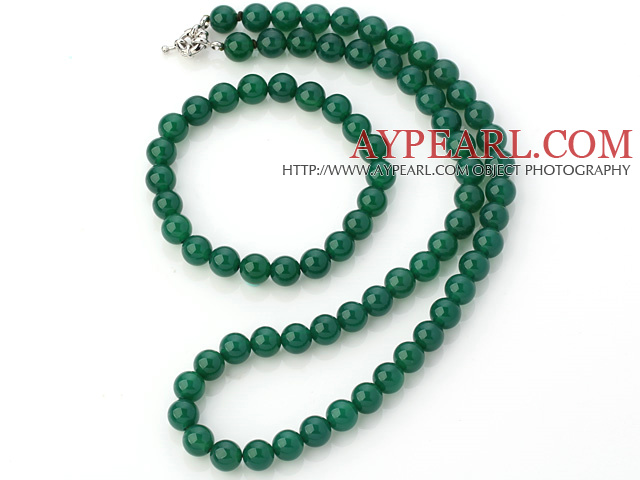 Nice Natural A Grade 8mm Round Green Agate Beaded Necklace With Matched Elastic Bracelet Jewelry Set