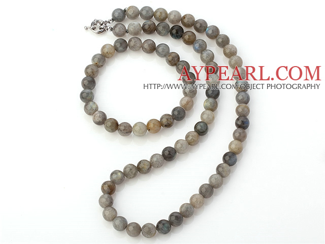 Nice Natural 8mm Round Snow Stone Beaded Necklace With Matched Elastic Bracelet Jewelry Set